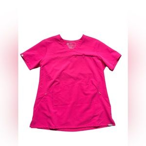 FIGS Remix Casma Zip Scrub Top in Shocking Pink Size Medium NWOT
